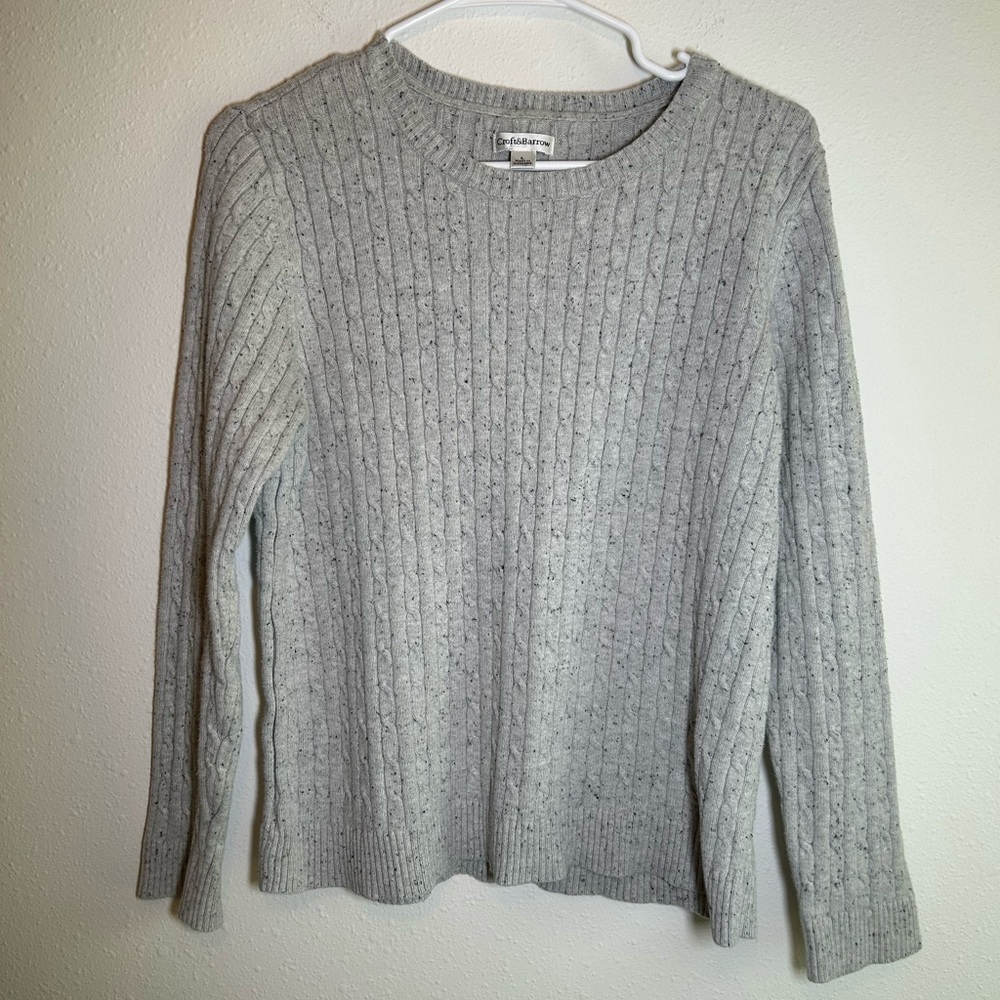 Gray Cable Knit Sweater Women’s Sz L Coastal Fisherman CleanGirl Barncore Cotton